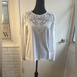 Sundance 100% Cotton Eyelet‎ Long Sleeve White Small Shirt Boho